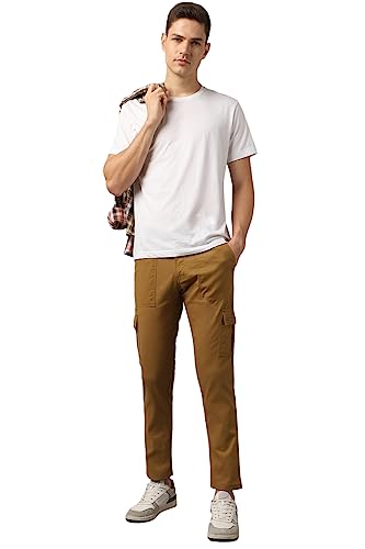 Image of Hubberholme Men's Regular Fit Cotton Trousers with Patch Pockets, Ankle Length Button Closure Cargo Chinos