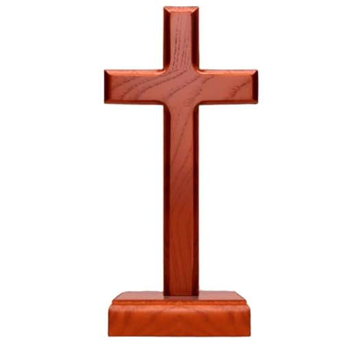 Cruz de madera religiosa de pie con base para decoración de escritorio católico 4