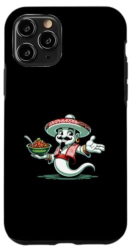 iPhone 11 Pro Cartoon Ghost With Mexican Hat, Poncho And Chili Bowl Case