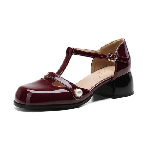 Escarpins vernis avec bride en T ajustable et talon bloc stable
