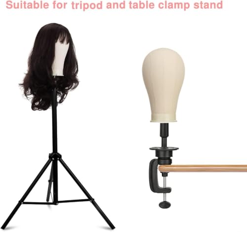 23 Inch Canvas Block Wig Head, 47 Inch Wig Stand Tripod with Head, Mannequin Head for Wigs Display with Wig Caps, T C Pins Brush
