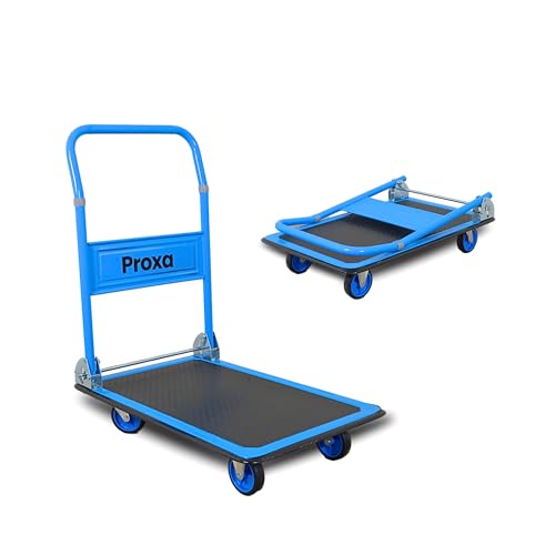 Image of Proxa 150 kg Steel Foldable Platform Trolley | Heavy Duty Material Handling Cart with 4 Inch Wheels | Portable Goods Trolley for Warehouse, Office, Home & Industry Use (72.5 x 46.5 x 85.5 cm)