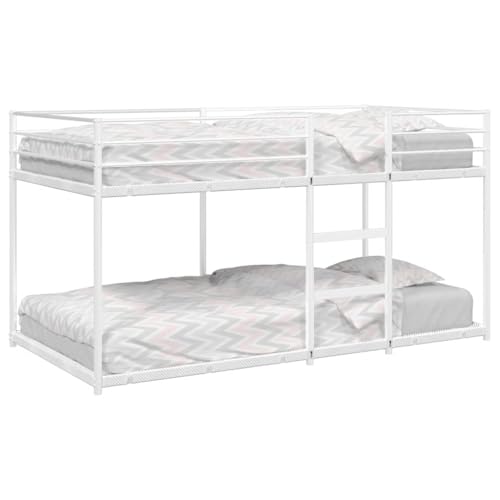 Massbinet Industrial Etagenbett Stockbett für Erwachsene und Kinder 2-Ebenen-Bett Ohne Matratze Hochbett mit Kletterleiter Weiß 100x200 cm Stahl