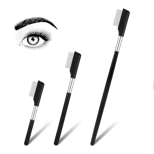3PCS Metal Eyelash Comb, Various Sizes Eyelash Separator Tool Eyebrow Brush Grooming Tools Eye Makeup Tool for Women(Long Medium Short Handle)