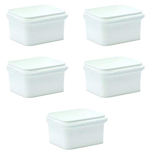 OIPPS Pack of 5 x 5 Litre Square Buckets White Plastic with Lids