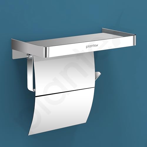 Image of Plantex Toilet Paper Holder for Bathroom /304 Grade Stainless Steel Tissue Paper Roll Holder with Mobile Holader /Bathroom Accessories - Pack of 1 (Chrome)