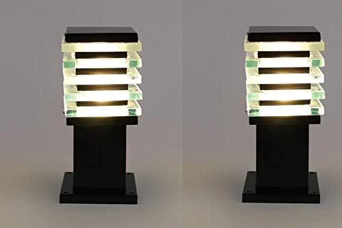 Image of Areezo Waterproof Outdoor Gate Light for Main Gate Pillar - Modern LED /Holder Based Lamp for Home, Garden & Balcony (Pack of 2, Ice Cube Black)