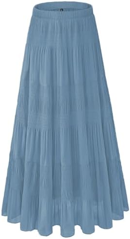 Women's Chiffon White Flowy Maxi Skirts Boho Fall Elastic Waisted...