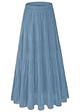 Picture of NiPaMi Women's Chiffon White Flowy Maxi Skirt Boho Fall Elastic Waisted Pleated A Line Long Skirts for Women 2025(Airy Blue,XL)