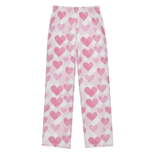 Pajama Bottoms, Hearts Gingham Pajamas Pant Sleep Long Pants Lounge Wear Elastic Waist Sleepwear PJS - Main Image