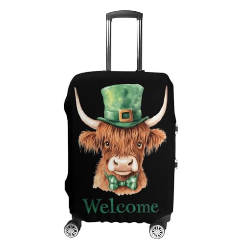 Welcome St Patricks Day Higndland Cow Travel Luggage Cover for Suitcase 19-32 Inches Elastic Washable Baggage Protector