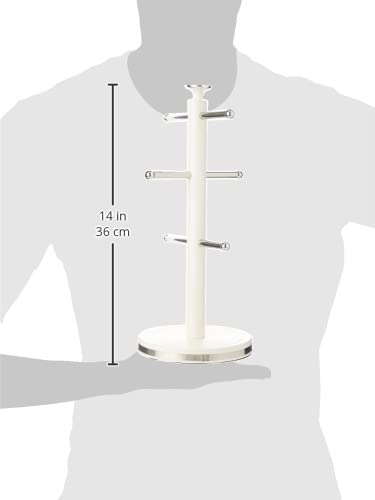 Daewoo Sienna Collection Mug Tree, Free Standing 6 Cup Holder With Sturdy Base, Cream - Image 4