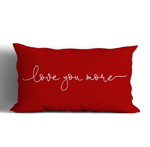 Valentine's Day Love You More Throw Pillow Cover,12'X20' Decorative Pillowcase Cushion Cover For Sofa Couch Bed,Home Bedroom Living Room Decor,Wedding Anniversary For Wife Husband Couples (red)