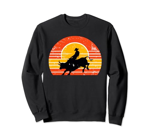 Retro Sunset Bull Riding Cowboy Rodeo Western Country Felpa