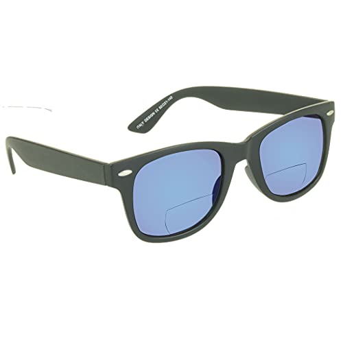 proSPORT BIFOCAL Sunglass Readers Horn Rim Frame with Blue Flashed Mirrored Lenses for Men and Women