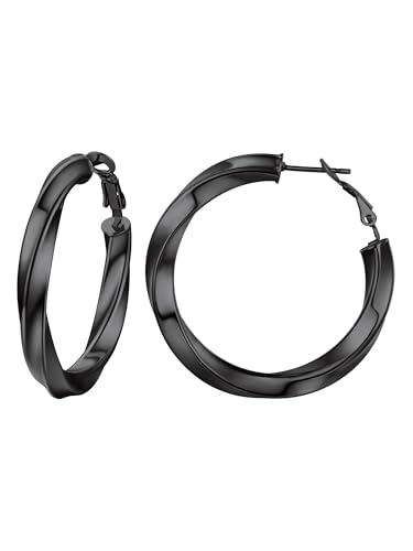 Image of Stainless Steel Chunky Hoop Earrings For Women, Minimalist and Chic, Black /Gold Plated, Round Hoops Earrings Hypoallergenic, Size: 30mm /40mm /60mm /80mm, Come with Box