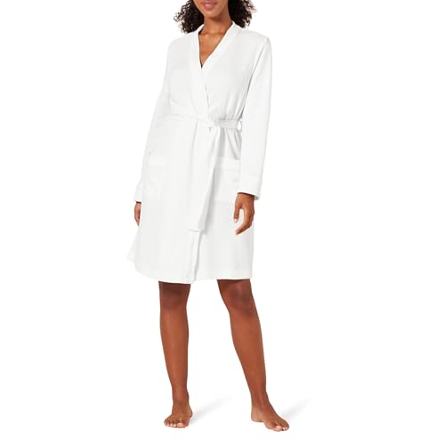 Amazon Essentials Women's Lightweight Waffle Mid-Length Bathrobe (Available in Plus Size), Bright White, X-Small