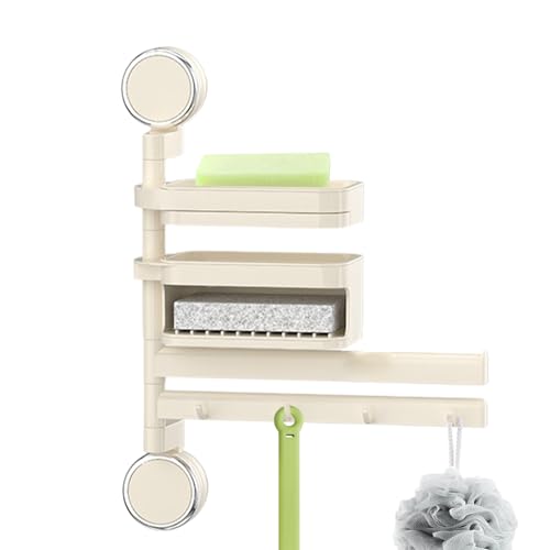Toallero de baño para baño y ducha, fijación con con función giratoria de 180°, jaboneras y ganchos para organización del pasillo