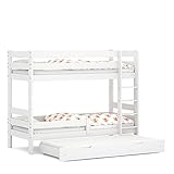WNM Group Litera 2 en 1 o 2 camas individuales – Cama alta con protección contra caídas y 2 cajones Sophie – Cuna extensible – Protección contra caídas cama nido 80 x 180 cm/80 x 170 cm – Blanco
