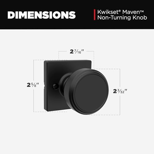 Image of Kwikset Maven Dummy Door Knob, Single Sided Handle for Closets, French Double Doors, and Pantry, Matte Black Non-Turning Square Interior Push /Pull Door Knob, with Microban Protection