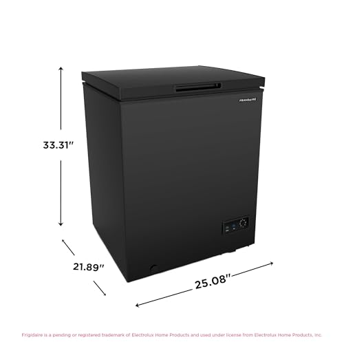 Image of FRIGIDAIRE EFRF5003-BLACK Chest Deep Freezer-Garage-Ready, 5.0 Cu. Ft. Capacity, Black-Adjustable Thermostat-Removable Vinyl Coated Wire Basket-Easy Defrost Drain