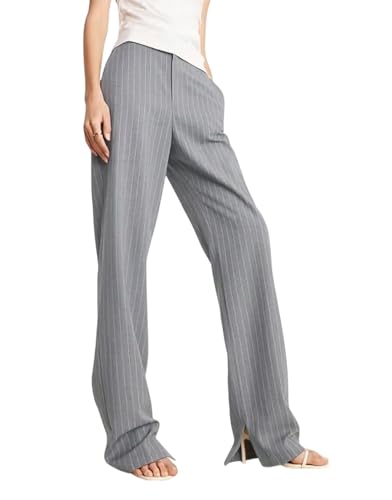 Image of KOTTY Women's Tailored Wide Leg Pinstripe Pants - High Waisted Straight Fit Work Trousers with Pockets, Elegant Office & Business Casual Wear