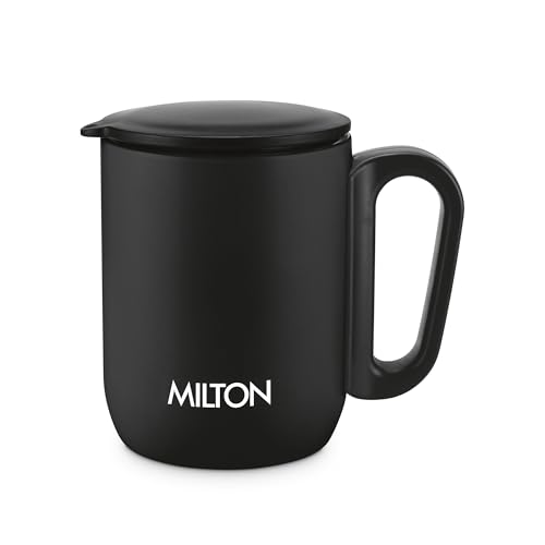 Image of MILTON Gemini Coffee Mug 250 Double Walled Non - Insulated | 220 ml Inner Stainless Steel Tea Mug with Lid & Handle | Hot & Cold | Coffee Mug Travel Tea Cup | Black Coffee | Tea Cup Single | Black