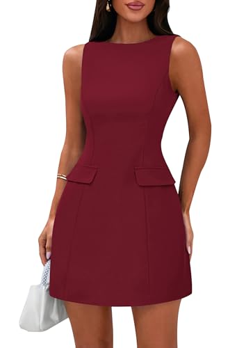 Image of PRETTYGARDEN Womens Sleeveless Summer Dresses 2026 Formal Boat Neck Bodycon Elegant A Line Business Work Office Mini Dress