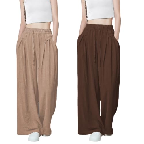 Image of GRECIILOOKS High Waist Polycotton Trousers for Women - Flared Parachute Pants with Side Pockets | Casual Travel Cargo Pants (Available in Plus Size and Value Pack)