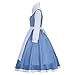 AMNPOLEN Beauty Belle Cosplay Costume Maid Blue Dress Women Girls Princess Halloween Carnival Fancy Dress up Ball Gown Outfit Suit (Blue 01, Medium)