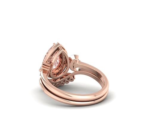 Natural Pear Shaped Morganite Engagement Ring Set For Women Vintage Stacking Unique Halo Ring 14k Bridal Promise Rose Gold Ring For Her4