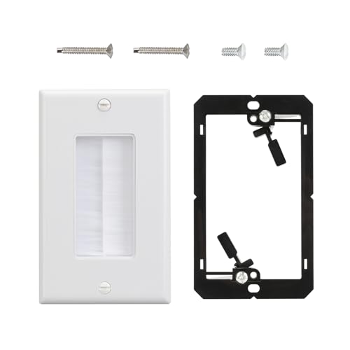Single Gang Wall Plate Cable Pass Through for Low Voltage Wires with Bracket,Single Gang for In-Wall Cable Management,Cord Hider for Wall Mount TV,1 Packs