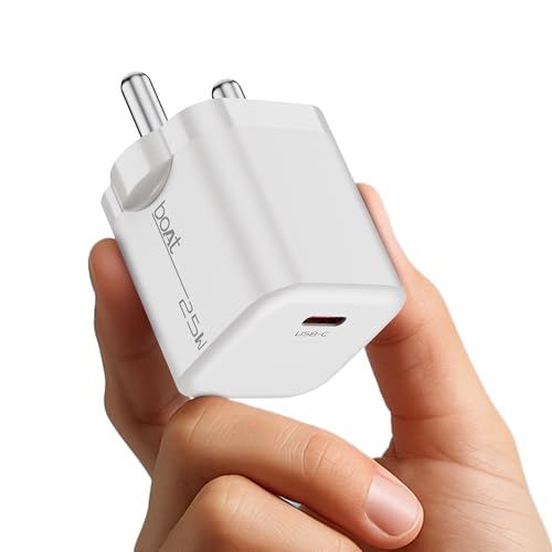 boAt 25W Fast Charger for Samsung, Xiaomi & Android Users with Overheat/Overcharge Protection & Auto Detection with Type C to Type C Support (White)