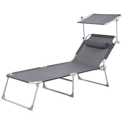 Sonnenliege mit Dach von SONGMICS und Kopfkissen, belastbar bis 250 kg
