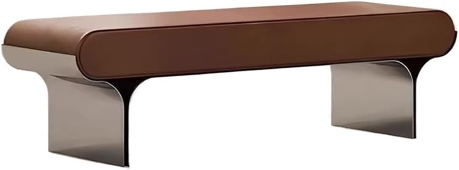 End Stool Italian Stainless Steel Bed End Sofa Bench Bedroom Light Luxury Soft Long Bench High-end Door Shoe Bench Long Bench(Brown)