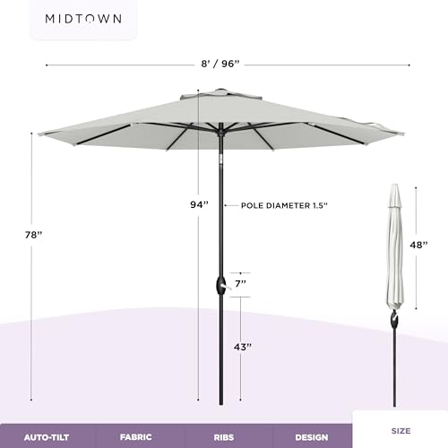 Image of Midtown Umbrellas 10-Year-No-Fade - 8 Ft - UV Proof Off White Polyester Fabric - Umbrella Outdoor Patio, Auto-Tilt Aluminum Frame Patio Umbrella for Garden, Pool & Deck - Black Pole