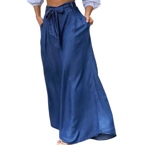 Wide Leg Jean Pants for Women Button High Waist Denim Pants Zipper Lounge Flare Palazzo Trousers with Pockets