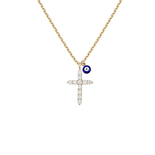 Evil Eye Necklace: Cross Necklace for Women | Gold Necklace for Women with Zircon, 14k Gold Plated Jewelry Gift