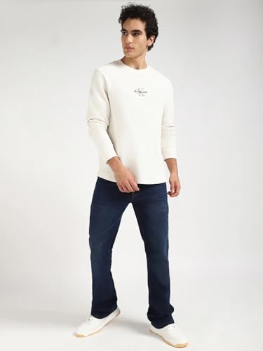 Calvin Klein Herren Sweatshirt Monologo Waffle Rundhalsausschnitt, Elfenbein (Ivory), XXS – Ansicht 5
