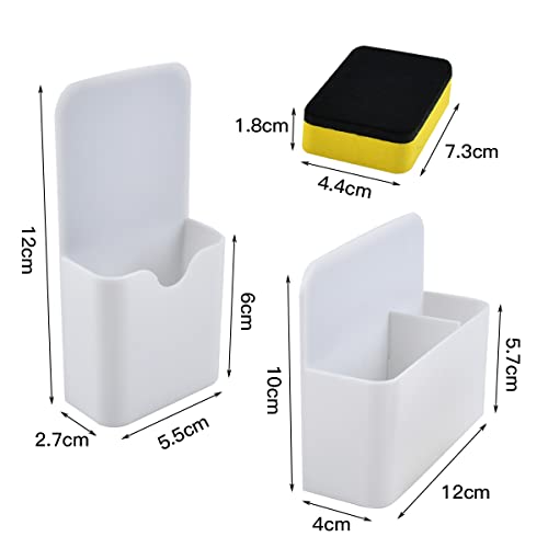 Magnetic Pen Marker Holders White 2PCS + Magnetic Whiteboard Eraser, Adjustable Magnetic Pen Holder Magnetics Marker Holder - Image 2