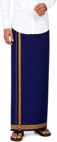 Men’s Fancy Border Dhoti, Single Layer 2.0 Meter Mundu Veshti, Traditional Colored Border Dhoti