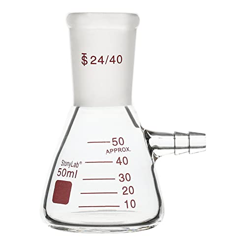 stonylab Fioles Filtrantes avec Joint Extérieur Conique Standard 24/40, Fiole à Filtre en Verre Borosilicaté à Paroi épaisse, Col à Boulon avec Tubulure, 50 ml