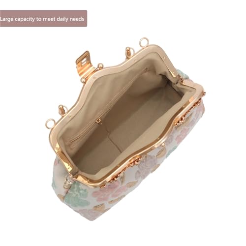 Pochette de soirée en forme de fleur relief brillant avec sangle et perles