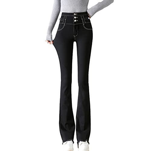 Jean évasé coupe slim pour femme en denim bootcut taille haute boutonnée
