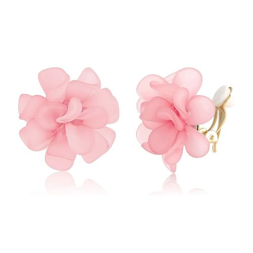 XFSRG Pendientes flor mujer diseño pétalos tridimensionales grandes fiesta pendientes llamativos moda accesorios joyería elegante para eventos especiales (Rosa)
