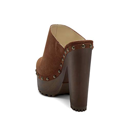 Xyd Cork Platform Super High Heels Mules For Women Chunky Block Studded Closed Round Toe Slides Sandals Backless Fashion Dress Club Shoes Size 14 Brown-Suede #TOP2