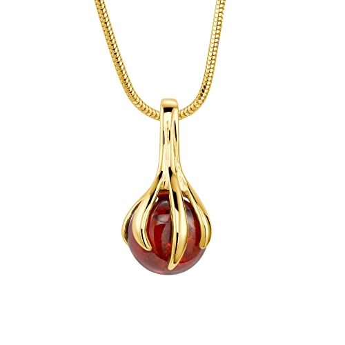 Collier femme en argent 925 doré avec pendentif ambre miel d'exception