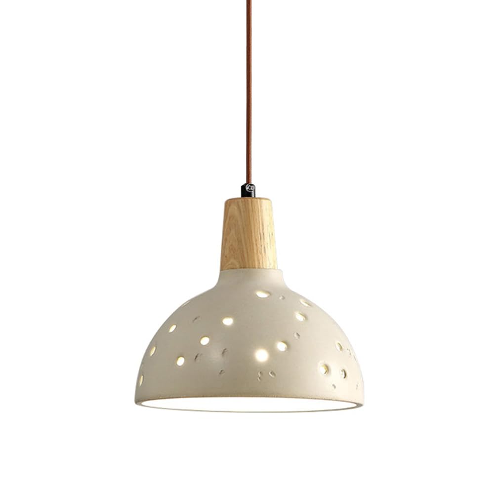 Lampe à suspension en ciment blanc cassé style japonais rétro E27 avec dôme en béton