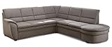 Cavadore Ecksofa Gingle mit Ottomane rechts / Sofa mit Federkern, Bettfunktion, Stauraum und hochwertigem Mikrofaser-Bezug in Wildlederoptik / Klassisches Design / 260 x 89 x 240 / Grau