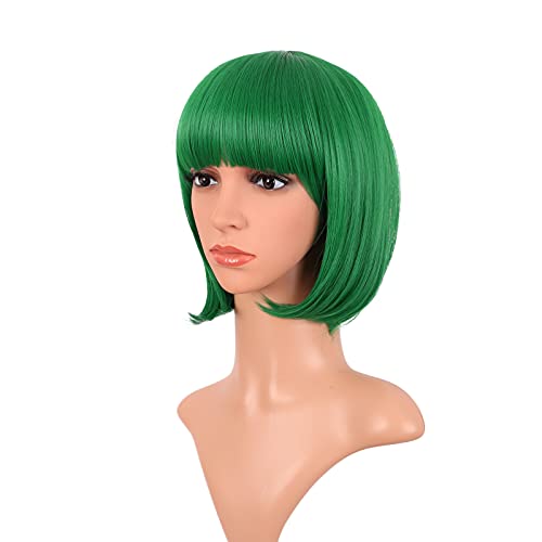 Mapofbeauty 12 Inch/30 Cm Fashion Lady Short Straight Flat Bangs Bob Wig (Green) #TOP2